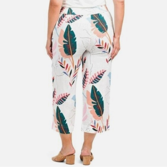 Cynthia Rowley linen machine washable Curve leaf print flat front pants 1X NWT - Picture 2 of 9